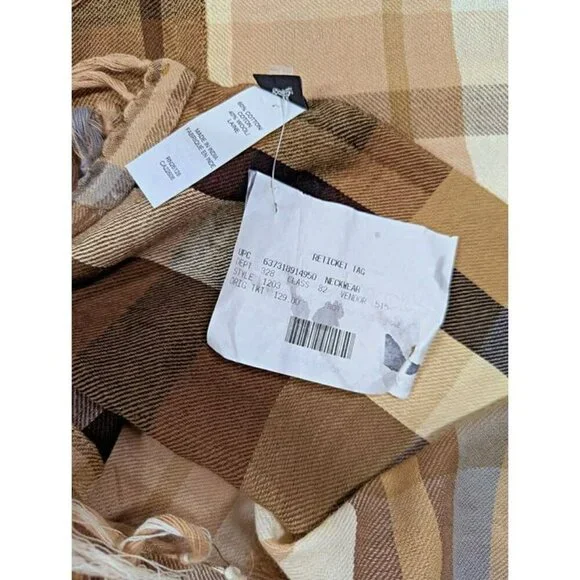 Echo Women's Semolina Cotton & Wool Patched Plaid Wrap O/S (MSRP $129)